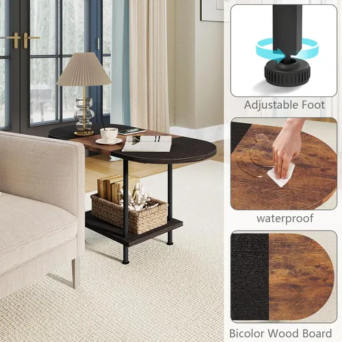 Vista 7 de Mesas de café, mesa central moderna con estante de almacenamiento, mesa de 2 niveles para sala de estar, diseño moderno de dos tonos (negro mezclado)