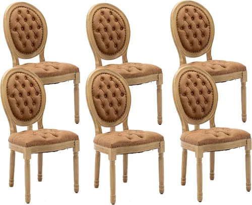 Vista 19 de LKTART Juego de 2 sillas de comedor francesas de piel sintética con botón y cabezal de clavos para sala de estar, cocina, sillas laterales ovaladas