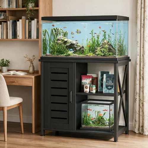 Vista 7 de Herture Soporte para tanque de peces de 20 a 29 galones, soporte de acuario con almacenamiento de accesorios de gabinete, marco de metal resistente