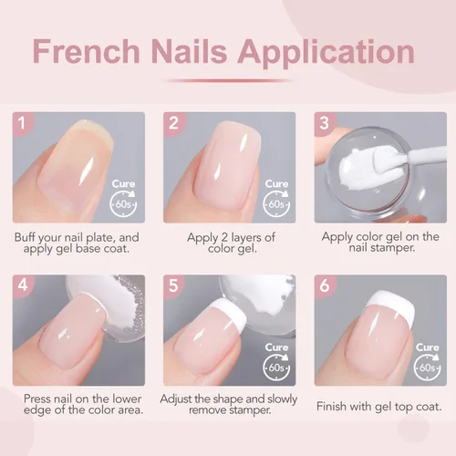Vista 3 de GAOY Kit de Manicura Francesa, Estampador de Uñas y 2 Esmaltes de Uñas en Gel, Incluye Colores Nude Jelly Rosa Lechoso y Blanco para Punta Francesa