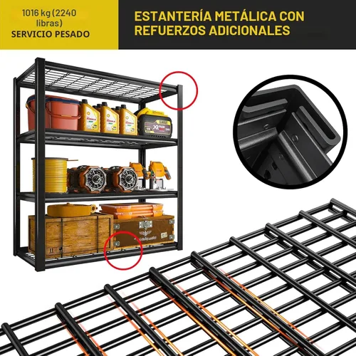 Vista 4 de REIBII 40" W Storage Shelves with Wire Mesh Panels for Garage Organization Negro