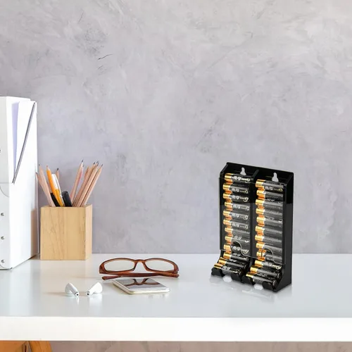 Vista 6 de Soporte organizador de baterías AA, dispensador de acrílico con capacidad para 22 baterías, organizador de montaje en pared, contenedor pequeño
