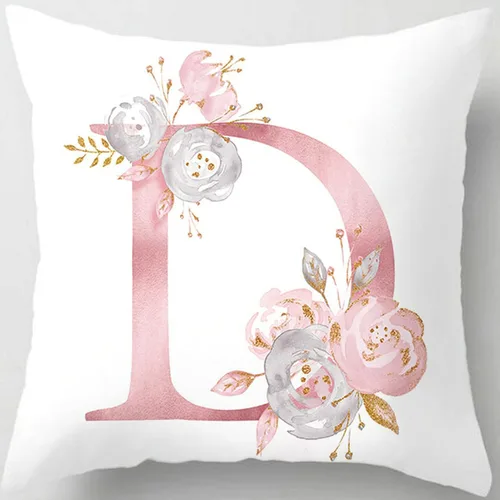 Vista 9 de Fundas de almohada rosa, lindas fundas de almohada decorativas con alfabeto, fundas de cojín cuadradas, protectores de almohada con letras