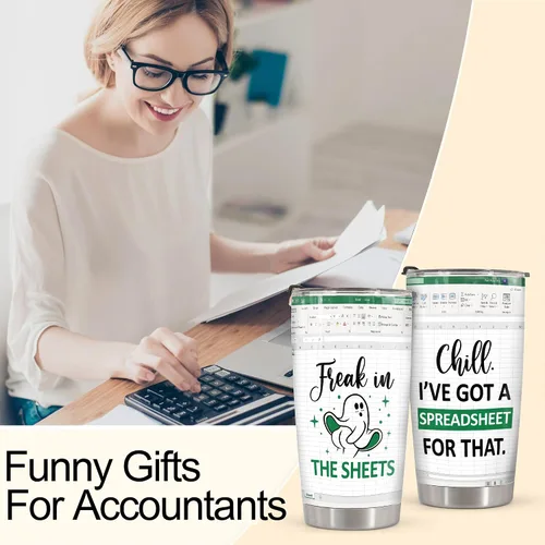 Vista 2 de Vaso de contador de 20 onzas con tapa de acero inoxidable aislado de Excel para contador, para hombres y mujeres, CFO de CPA, compañero de trabajo