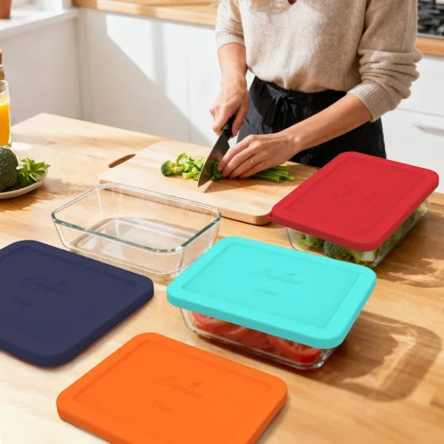Vista 6 de Sophico Tapa de almacenamiento rectangular de silicona para 6 tazas de repuesto para cuencos de vidrio Pyrex 7211-PC, recipiente no incluido (MIX)