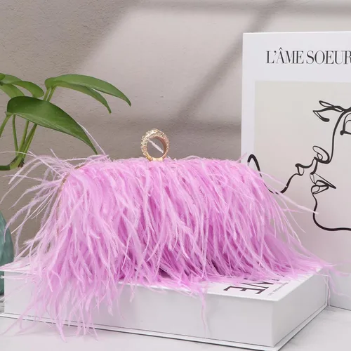 Vista 5 de Bolso de mano para mujer, bolso de mano de plumas, bolso de noche, bolso cruzado de hombro, bolso de fiesta de boda