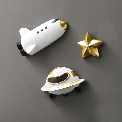 Vista 9 de 4 piezas de decoración de pared de planetas del espacio exterior – Esculturas de pared 3D modernas para sala de estar y dormitorio – Decoración
