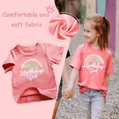 Vista 3 de Camiseta de cumpleaños para niña, diseño de arco iris, camiseta colorida para cumpleaños, primera 2, dos, 3, 4, 5