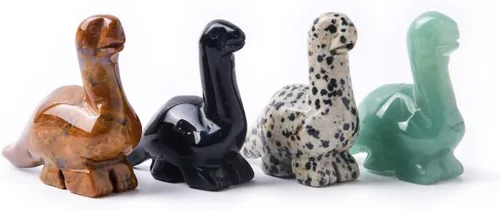 Vista 6 de YGLINE Talla de dinosaurio de piedras preciosas pequeñas,Figura animal de cristal,Estatua de piedra curativa de Reiki Aventurina verde