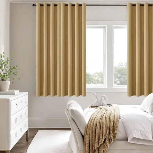 Vista 105 de ChrisDowa Cortinas 100% Opacas de Abedul Sólido de 45 Pulgadas de Largo, 2 Paneles para Dormitorio y Sala de Estar, Estilo Granja Oscurecedoras