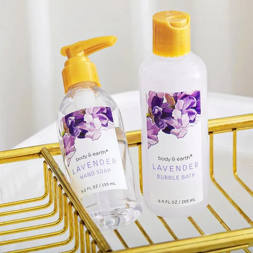 Vista 5 de BODY & EARTH Cestas de regalo de spa de lavanda para mujeres, regalos lujosos para mujeres, juegos de baño y cuerpo, 11 piezas, juegos de baño
