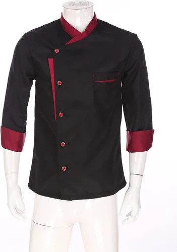 Vista 2 de FEESHOW Chaqueta de chef profesional para hombre, abrigo de chef de manga larga, uniforme de cocina para restaurante
