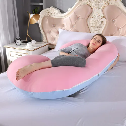 Vista 6 de KFUN Almohada de embarazo de cuerpo completo, almohada de maternidad en forma de C para mujeres embarazadas, funda desmontable, soporte para Rosa