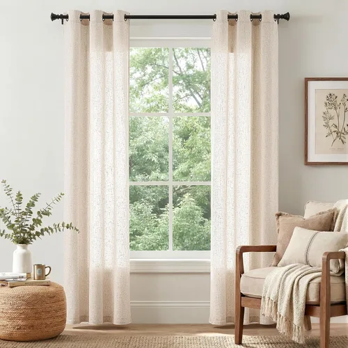 Vista 13 de Jinchan Cortinas de lino azul semitransparentes de 96 pulgadas de largo, 2 paneles para sala de estar con ojales, cortinas oscuras de lino