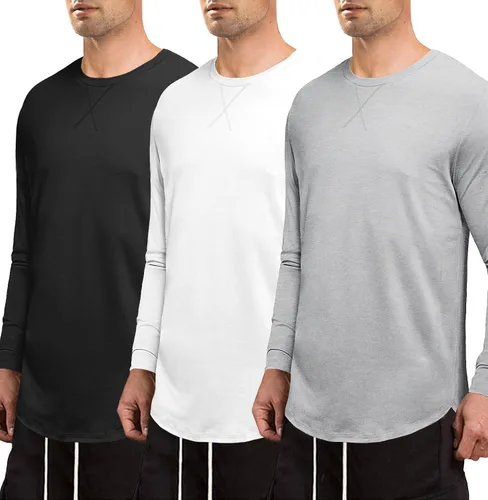 Vista 2 de JMIERR Mens 3 Pack Cotton Hipster Hip Hop Longline Crewneck T-Shirt
