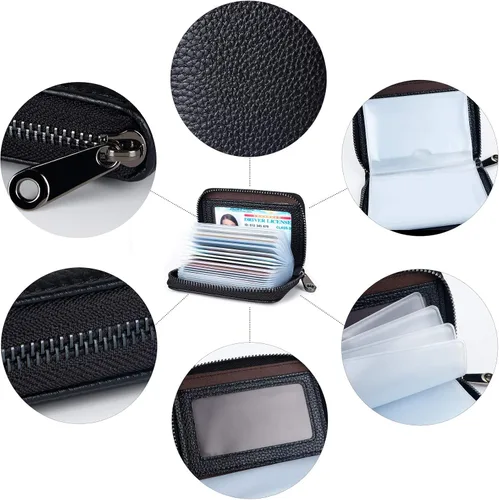 Vista 5 de Aiyo Fashion Cartera de cuero genuino para tarjetas de crédito, con bloqueo RFID, funda de identificación segura, organizador con cremallera