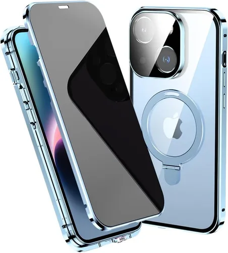 Vista 6 de Funda antiespía para iPhone 14 Plus, soporte de anillo magnético compatible con Magsafe carga inalámbrica, pantalla de privacidad, protector