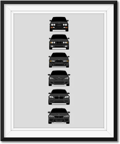 Vista 2 de Custom Car Posters Handmade Poster compatible with BMW M5 Generations and Print of BMW Car Models: E28, E34, E39, E60, F10, F90 - Multi, 8x10