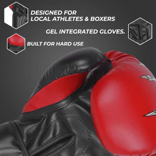 Vista 2 de Defy Sports - Guantes de boxeo para hombres y mujeres, de piel sintética de alta calidad, guantes de kickboxing con infusión de gel con soporte