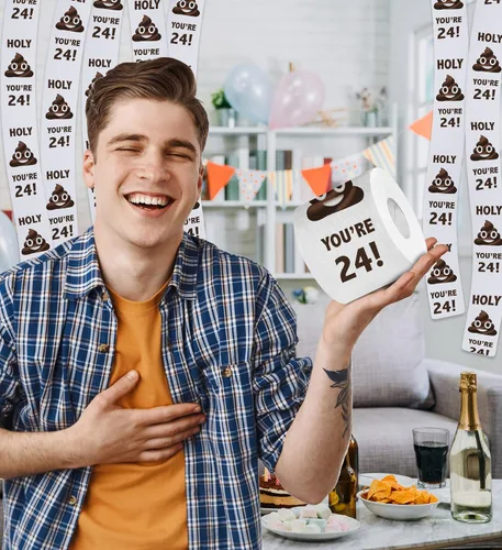 Vista 6 de Papel higiénico impreso TP Holy Poop You're 24 - Papel higiénico impreso con texto en inglés "Happy 24th Birthday" para la mejor broma, sorpresa