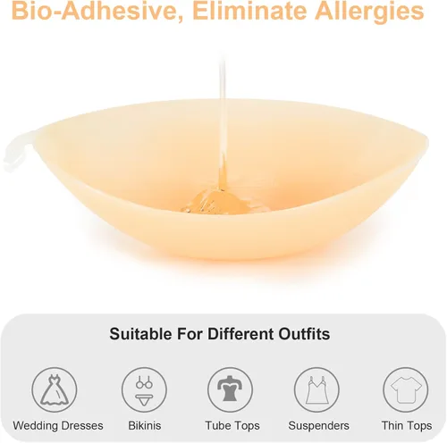 Vista 5 de RELIRELIA Women's Sticky Self Adhesive Invisible Strapless Reusable Silicone Push Up Backless Bra