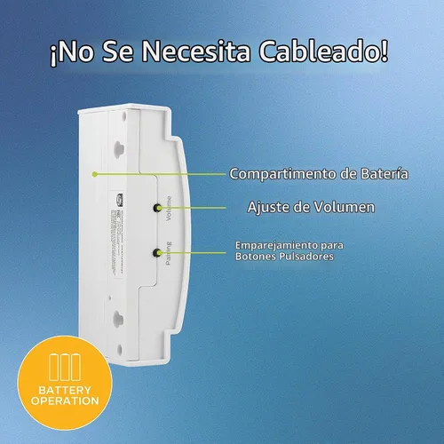 Vista 3 de Kit de timbre inalámbrico Philips, receptor operado por batería, 1 botón, 2 melodías, 4 niveles de volumen, rango de 150 pies, color blanco