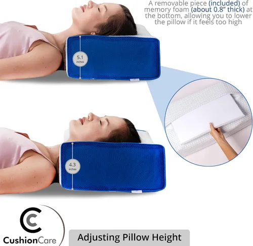 Vista 6 de Almohada cúbica para personas que duermen de lado, altura ajustable de 4 a 5 pulgadas, espuma viscoelástica refrescante, almohada cervical
