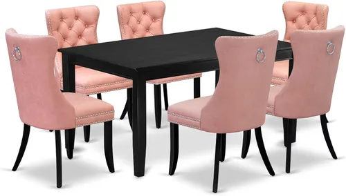 Vista 20 de East West Furniture DUDA7-BLK-12 - Juego de mesa y sillas de cocina de 7 piezas, consta de una mesa de comedor rectangular y 6 sillas Parson