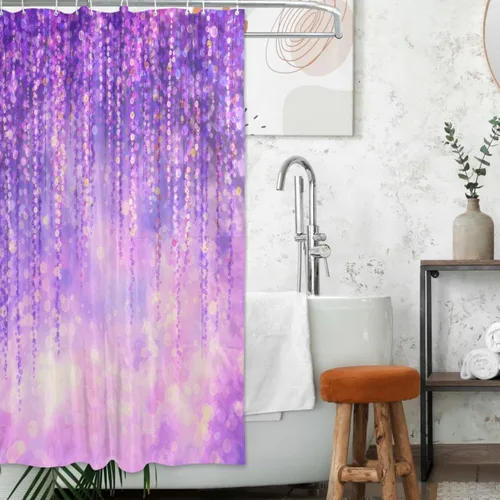 Vista 26 de MNSRUU Fabric Shower Curtain, Flowers and Butterflies Pink Waterproof Polyester Curtains with Hooks for Home Bathroom Decorative