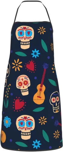 Vista 12 de Delantal de calavera de azúcar, delantales de cocina para hombres y mujeres, delantal de cocina, delantal de chef, delantales de jardín ajustables