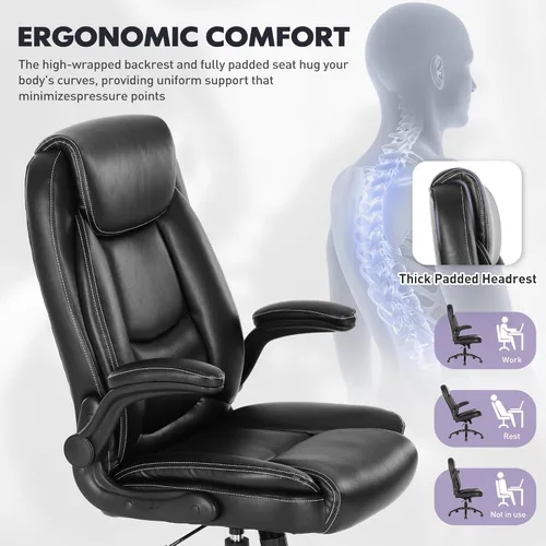 Vista 7 de MALOL Silla de oficina ergonómica de piel sintética, altura ajustable y tensión de inclinación, asiento acolchado de 300 libras de grosor, silla