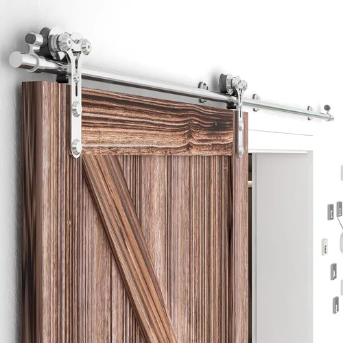 Vista 48 de TSMST Kit de herrajes para puerta corrediza de granero de 4 pies, riel de puerta de granero resistente de acero inoxidable para una sola puerta