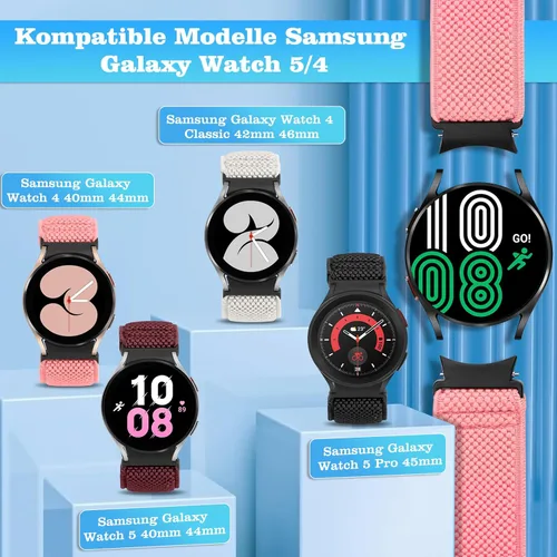 Vista 3 de Correa sin huecos compatible con Samsung Galaxy Watch 6/5/4 Band 1.575 in 1.732 in/Galaxy Watch 6 Classic Band 1.693 in 1.850 in/Galaxy Watch 5 Pro