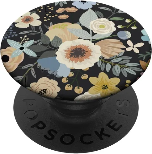 Vista 6 de Patrón floral botánico bohemio de flores silvestres (negro) PopSockets MagSafe PopGrip para iPhone