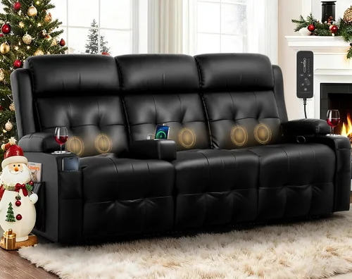 Vista 14 de Sofá reclinable manual de dos plazas, sofá reclinable de pared con masaje, puertos USB y tipo C, almacenamiento, portavasos, sofá RV para sala