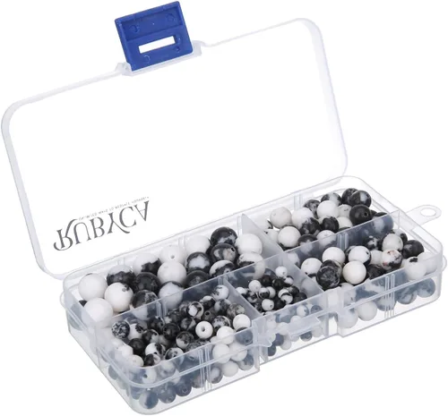 Vista 23 de RUBYCA Natural negro lava piedras preciosas redondas sueltas cuentas organizador caja de plástico fabricación de joyas mezcla tamaños