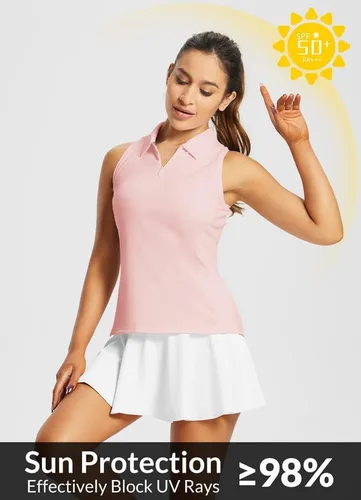 Vista 2 de BALEAF Camisetas de golf para mujer, sin mangas, polo de tenis, espalda cruzada, con cuello atlético, de secado rápido