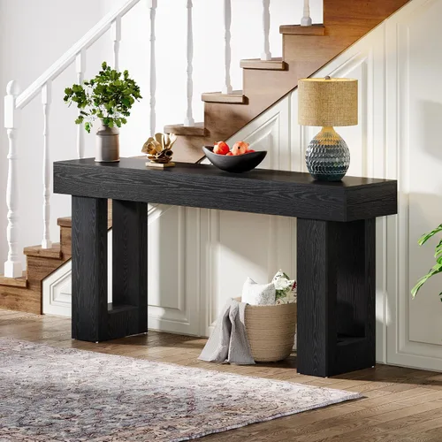 Vista 4 de Tribesigns - Mesa consola de 63 pulgadas de largo, mesa de sofá rectangular de madera detrás del sofá, mesa de entrada estilo granja para entrada