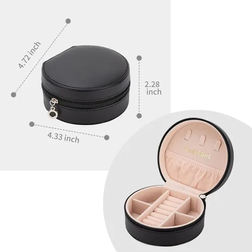 Vista 7 de Smileshe Joyero de viaje, mini organizador portátil con cremallera, de piel sintética, pequeñas cajas de almacenamiento para anillos, aretes