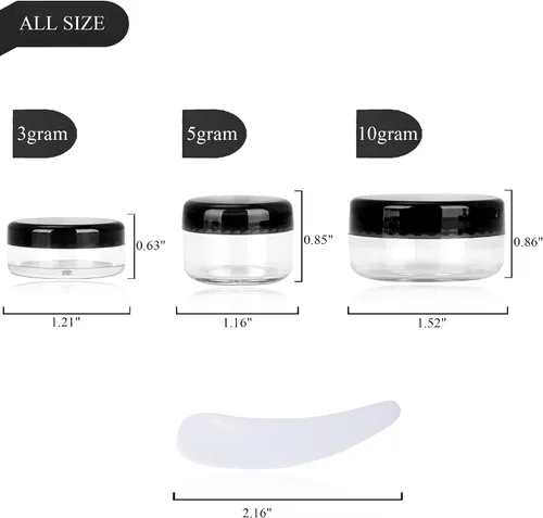Vista 2 de 100 piezas de 5 gramos Envases de muestra, tarros vacíos de 5 ml con tapas, envases cosméticos pequeños, tarros de muestra mini con 8 piezas de mini