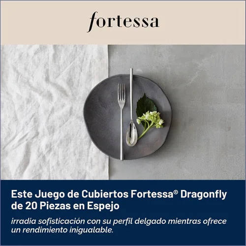 Vista 3 de Fortessa Dragonfly - Cubiertos de acero inoxidable 18/10, juego de 20 piezas con cuchillos de mesa, tenedores y cucharas (servicio para 4), apto