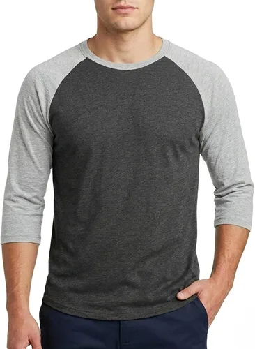 Vista 38 de Camiseta de béisbol raglán para hombre, de algodón, dos tonos, casual, atlética