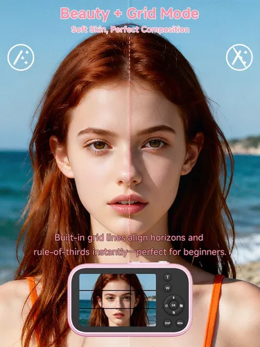 Vista 3 de Cámara digital, cámara digital compacta 4K de 48 MP con enfoque automático, cámara de apuntar y disparar con modo belleza, antivibración, tarjeta
