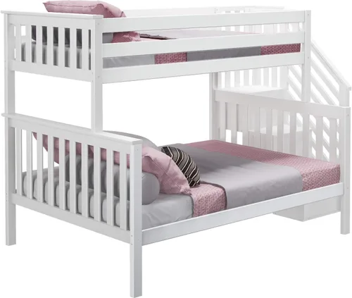 Vista 4 de Max & Lily Litera, marco de cama individual sobre matrimonial para niños con escaleras, color blanco