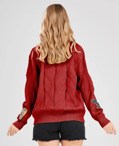 Vista 3 de Cárdigan de punto trenzado para mujer, manga larga, frente abierto, con cuello en V, con botones, bordado de mezcla de lana, abrigo para exteriores