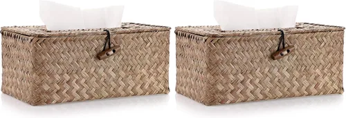Vista 9 de Sumnacon Funda de Caja de Paños Grande Rectangular Caja de Paños de Seagrass Soporte de Caja de Paños Tejido Soporte de Paños Decorativo Funda