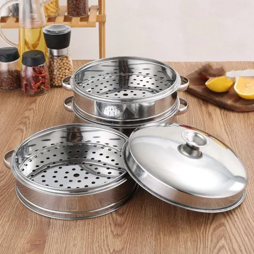 Vista 2 de Bandeja de vapor de acero inoxidable para cocinar saludablemente verduras, carne y alimentos para bebés (6.3 in vaporizador)