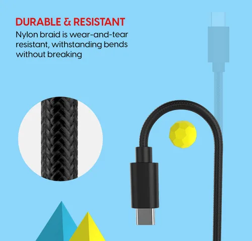 Vista 3 de TALK WORKS USB C Charger Cable for Nintendo SwitchLite + Switch OLED & Pro Controller - 6ft Nylon Braided USB Type C Charging Cable - Slate