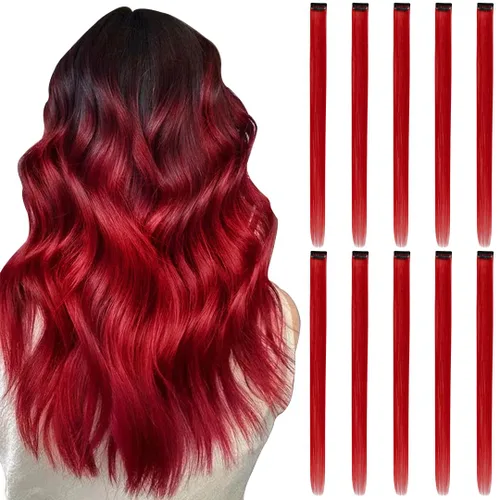Vista 8 de Extensiones de cabello negro con clip, 10 piezas de 22 pulgadas de largo, rectas de colores lisos, accesorios sintéticos, extensiones con clip