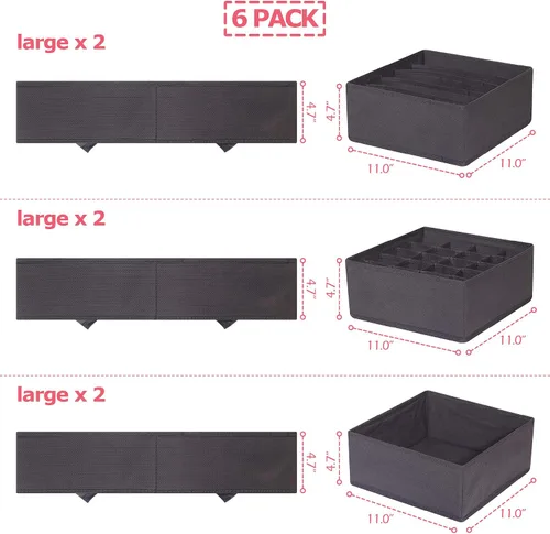 Vista 2 de DIOMMELL Paquete de 6 cajas de almacenamiento de tela plegables para armario, aparador, cajón, cestas de tela, contenedores divisores para ropa